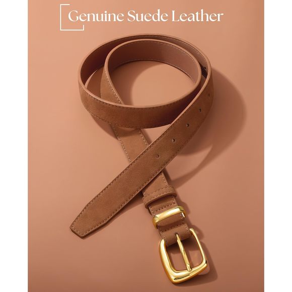 Women Suede Leather Belt For Dresses Jeans Fashion Gold Buckle Ladies Waist😺 - Picture 3 of 6